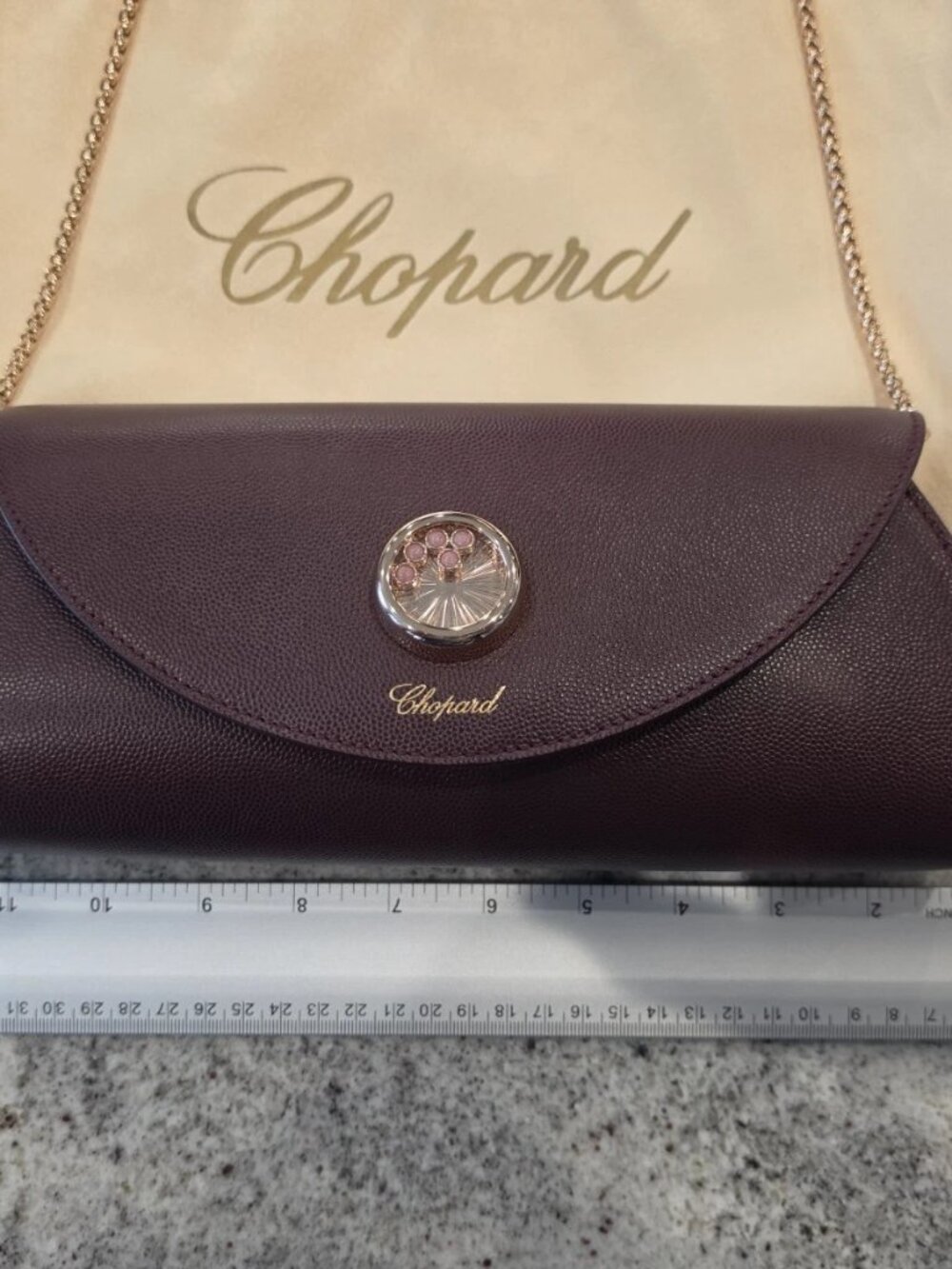 Chopard Happy Diamonds Evening Clutch / Shoulder Bag in Burgundy Caviar Leather